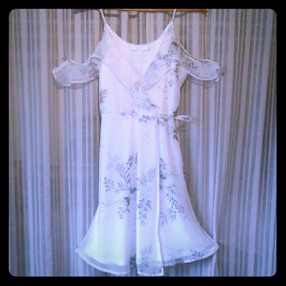 Lush cold shoulder floral wrap dress